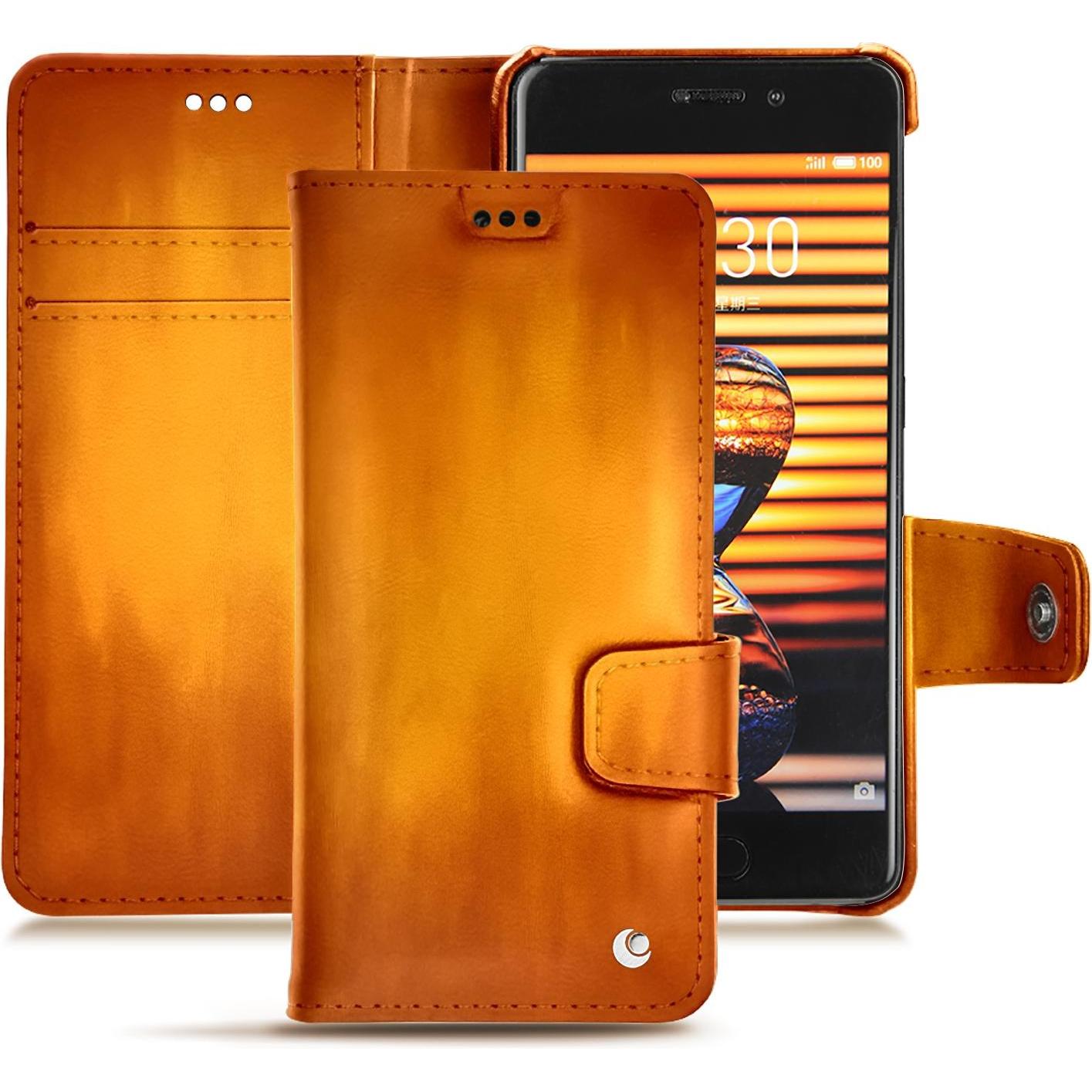 Noreve Lederschutzhülle Wallet (Meizu Pro 7 Plus), Smartphone Hülle, Orange