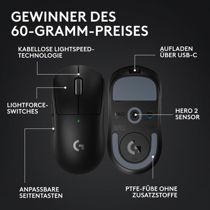Image du produit Logitech G Pro X Superlight 2 (Filaire, Sans fil)