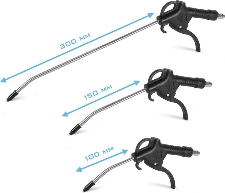 Actual product image Stahlwerk 3-piece compressed air blow gun set Nozzle lengths 100, 150 and 300 mm, 6 bar, 1/4"