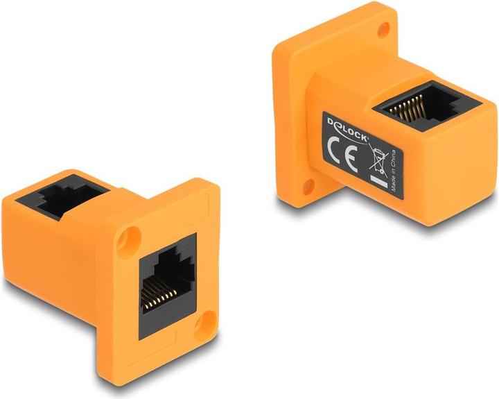 Actual product image Delock D-type module RJ45 socket to socket 90° angled orange (Keystone module)