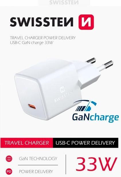 Image du produit Swissten MINI GaN TRAVEL CHARGER USB-C 33W Power Delivery (33 W, 1 portion)