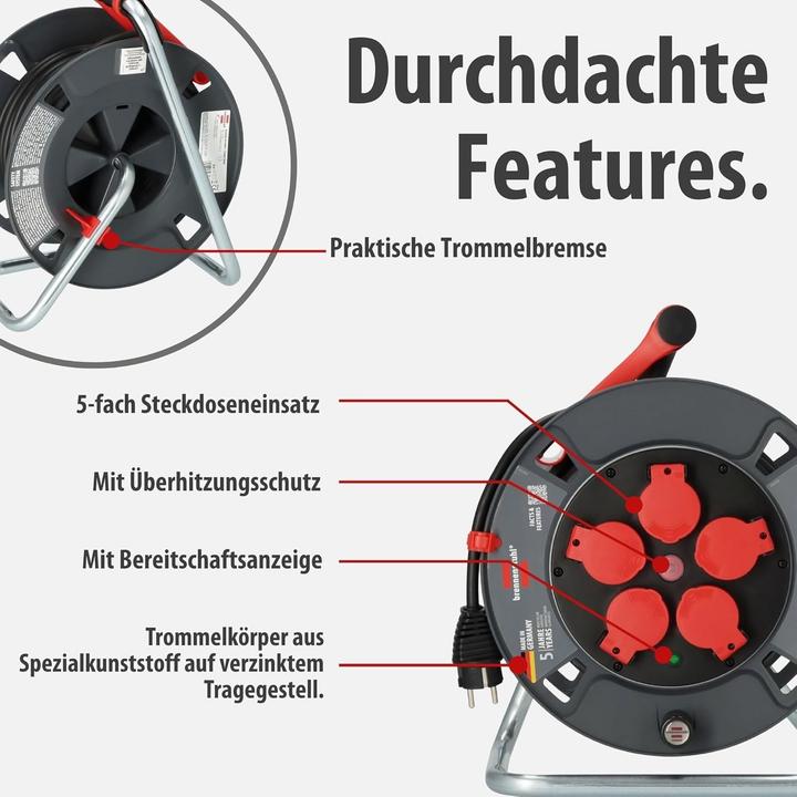 Produktbild Brennenstuhl 9232250100 Kabeltrommel 25 m Schwarz Schutzkontakt-Stecker (25 m, 2.50 mm²)