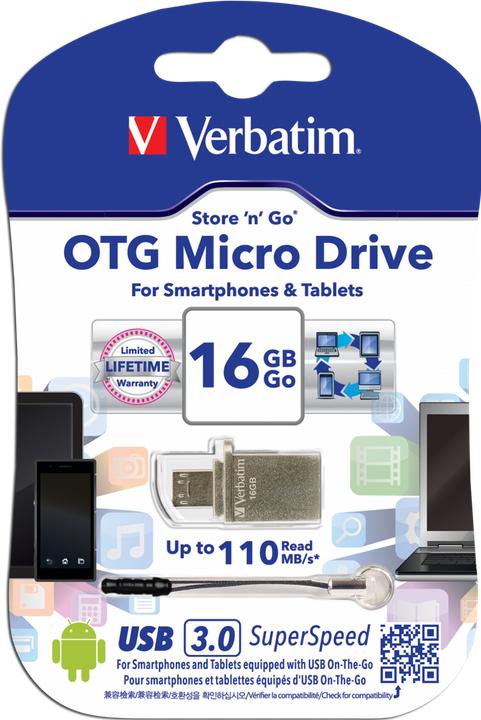 Image du produit Verbatim Store n Go OTG 16GB Micro Drive USB 3.0 (16 Go, USB-A)