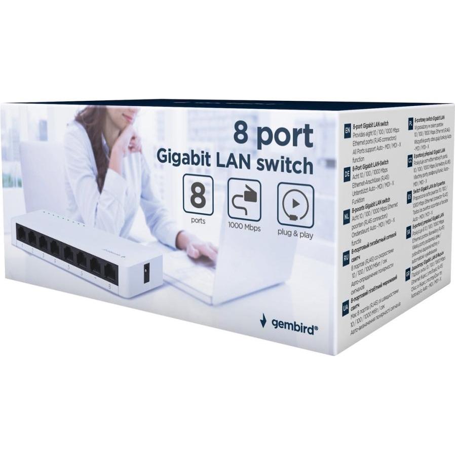 Thumbnail - Gembird 5-Port Gigabt LAN-Switch (8 Ports), Netzwerk Switch, Weiss