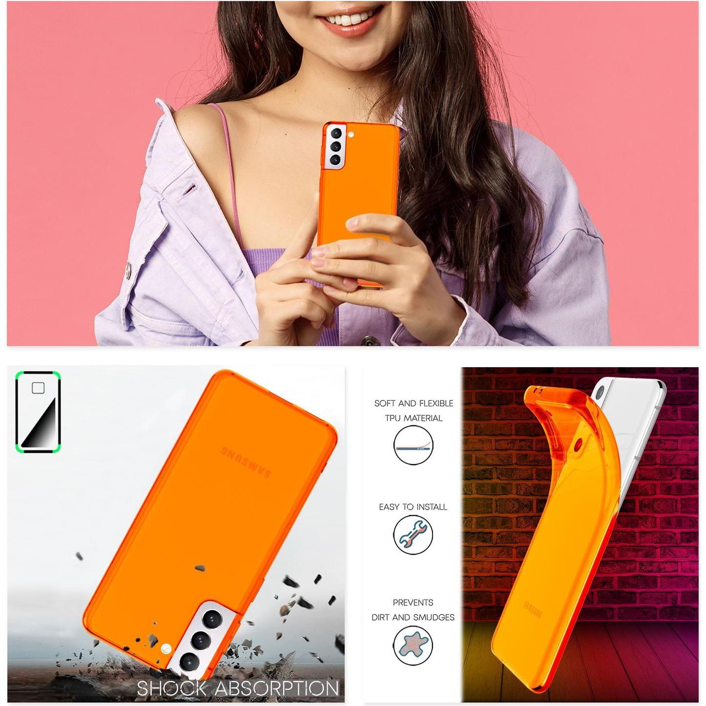 Thumbnail - Nalia Klar Transparente Neon Silikon Hülle (Samsung Galaxy S21 FE), Smartphone Hülle, Orange