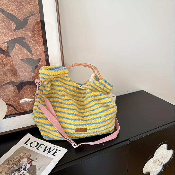 Immagine prodotto Only-Bags.Store Borsa in felpa a righe chic - versatile borsa a tracolla e crossbody alla moda con tracolla