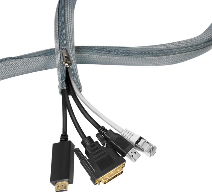 Actual product image LogiLink Cable conduit with zip, 1.0 m, grey made of polyester, abrasion-, tensile- & deformation-resistant (Cable conduit, 100 cm)