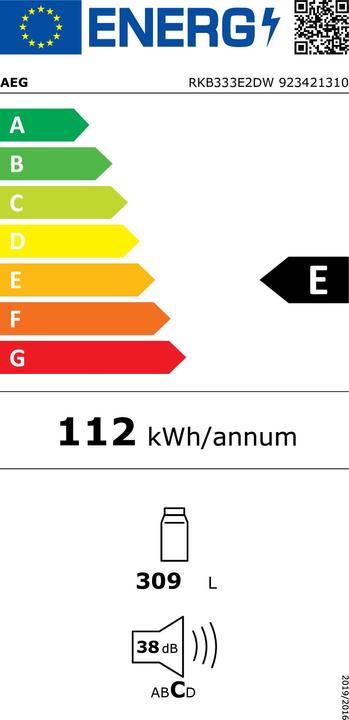 Label énergétique AEG Koelkast Vrijstaand Rkb333e2dw (309 l)