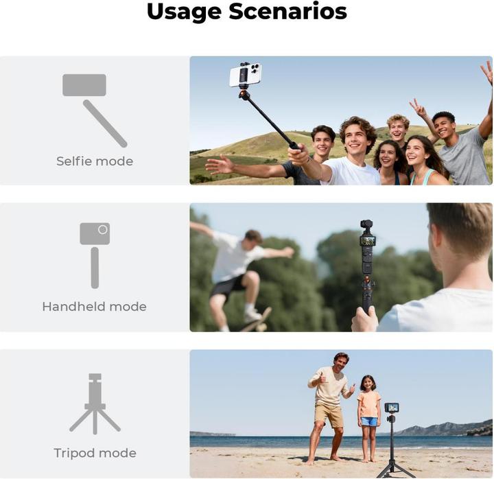 Image du produit K&F Concept MS-62 65cm Selfie Stick (Mid Size), Phone Holder, Action Cam. Adapter, 1/4"-20 Screw