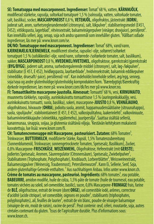 Nährwerte und Zutaten Knorr Tomatencremesuppe mit Mascarpone (570 ml)