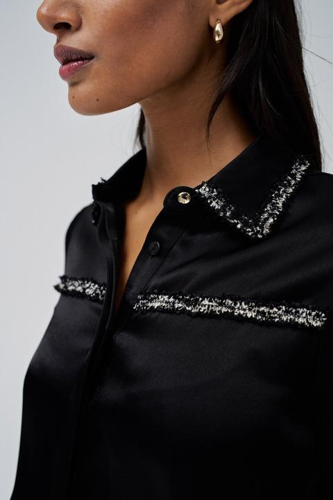 Produktbild Salsa Jeans Langarmbluse Shirt With Ribbon Tweed-Effect (M)