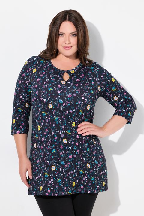 Produktbild Ulla Popken Longshirt, Blüten, A-Linie, Rundhals, 3/4-Arm (56)