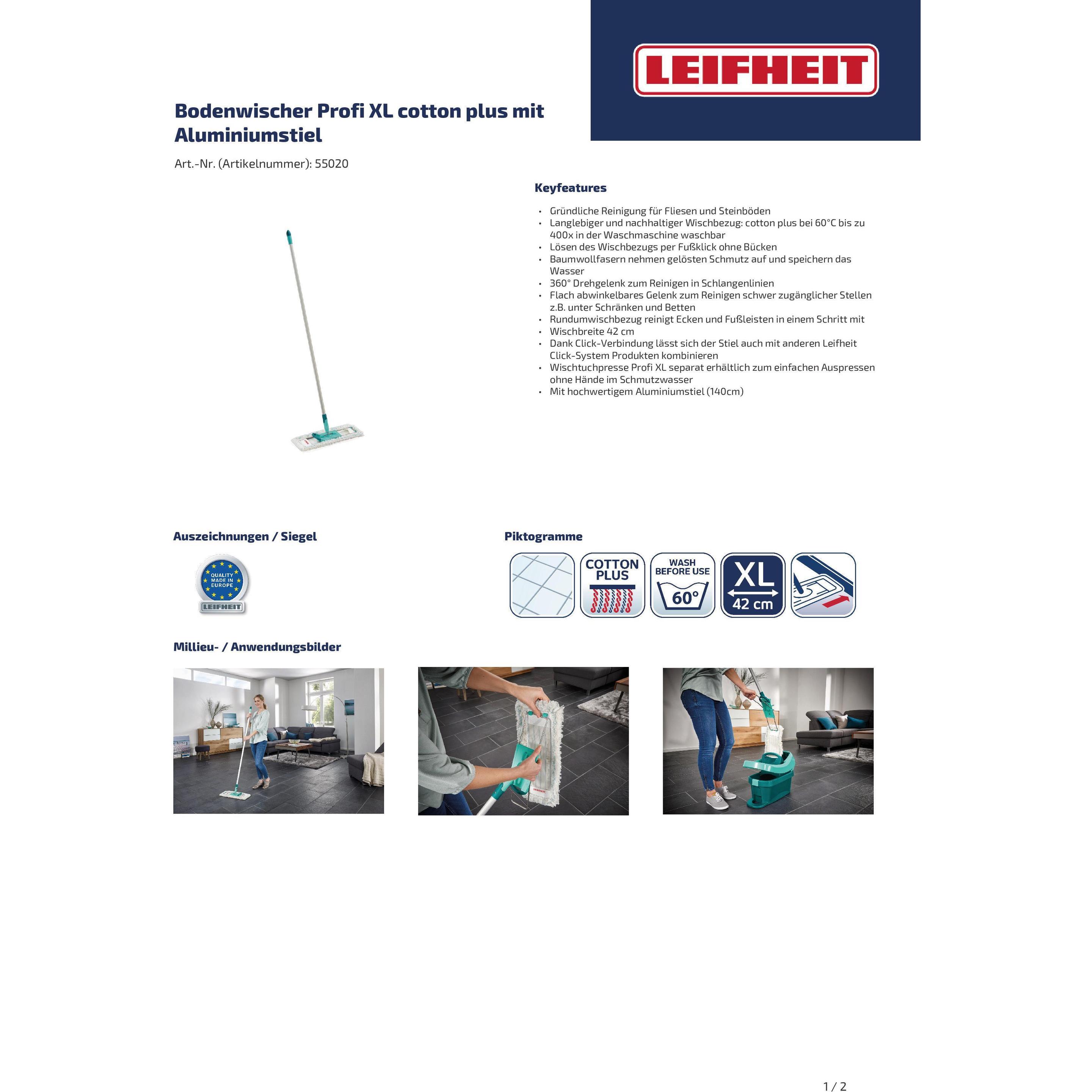 Thumbnail - Leifheit Profi XL Cotton Plus Collect Aluminium, Reinigungsutensil, Türkis, Weiss, Silber