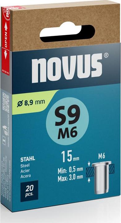 Novus Nietmutter S9 M6, L: 15 mm Stahl