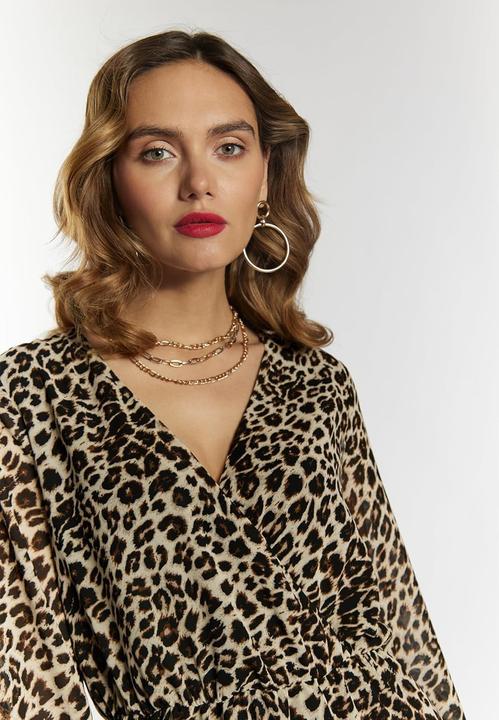 Image du produit Eucaly Robe maxi imprimée léopard, coupe enveloppante et taille élastique (S)