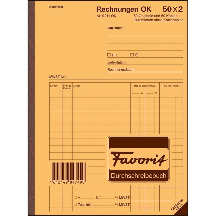 Image du produit Favorit Carnet de factures autocopiantes avec papier autocopiant (100 x)