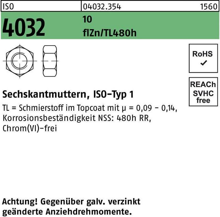 Actual product image Bufab Hexagon nut ISO 4032 M 6 10 zinc-coated. Lubricant flZnnc 480h-L (M6)