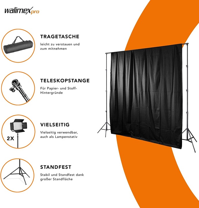 Produktbild Walimex Teleskop XXL Hintergrundsystem, 1.9-4.65m (465 cm, 400 cm)