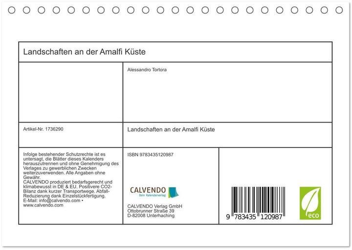 Produktbild Landschaften an der Amalfi Kste (Tischkalender 2025 DIN A5 quer), Monatskalender (A5, Deutsch)