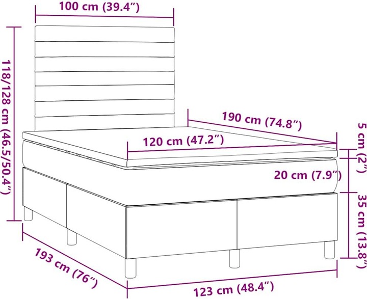Produktbild VidaXL Bo x springbett mit Matratze & LED 120 x 190 cm Stoff (120 x 190 cm)