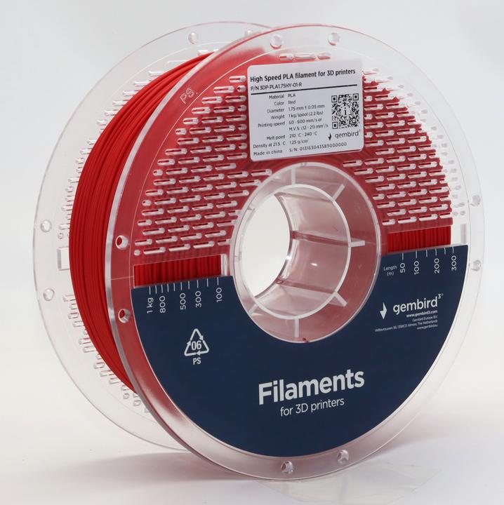 Actual product image Gembird High Speed PLA filament - Rd - 1.75mm - 1 kg (PLA, 1.75 mm, 1000 g, Red)