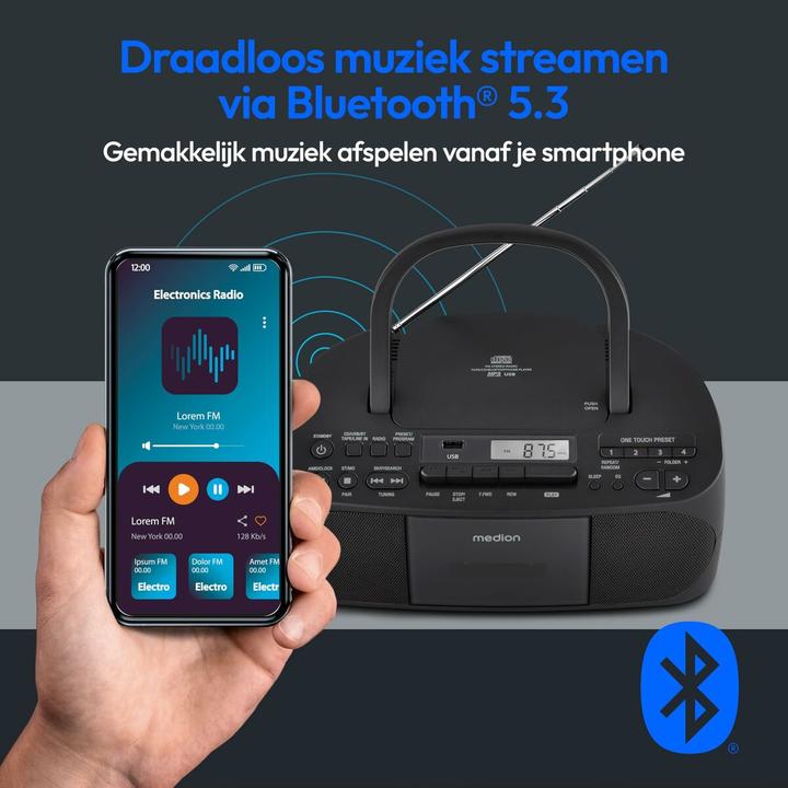 Image du produit Medion E65010 - Radio - CD - Cassette - Lecture MP3 - FM - USB - AUX - 2 x 30 W - Noir (FM)