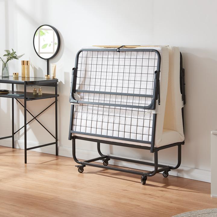 Immagine prodotto En.Casa Metall-Klappbett Lustendi mit Matratze 200x90cm Schwarz/Eicheoptik (90 x 200 cm)