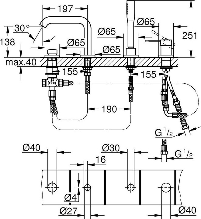 Produktbild Grohe 4L-EH-Wannenkombi ESSENCE hard graphite gebürstet