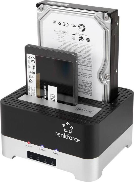 Actual product image Renkforce USB 3 SATA hard disk docking station with clone function