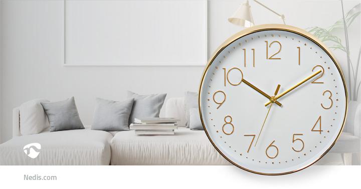 Actual product image Nedis CLWA015PC30GD Circular Wall Clock, Diameter 30 cm, Easy to Read Numerals, Gold (30 cm)
