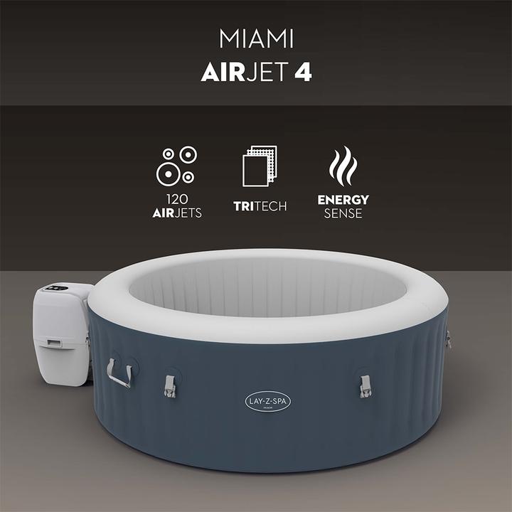 Produktbild Bestway LAY-Z-SPA Miami energieeffizienter aufbl asbarer Whirlpool mit AirJet 180 x 66 cm (4 Personen)
