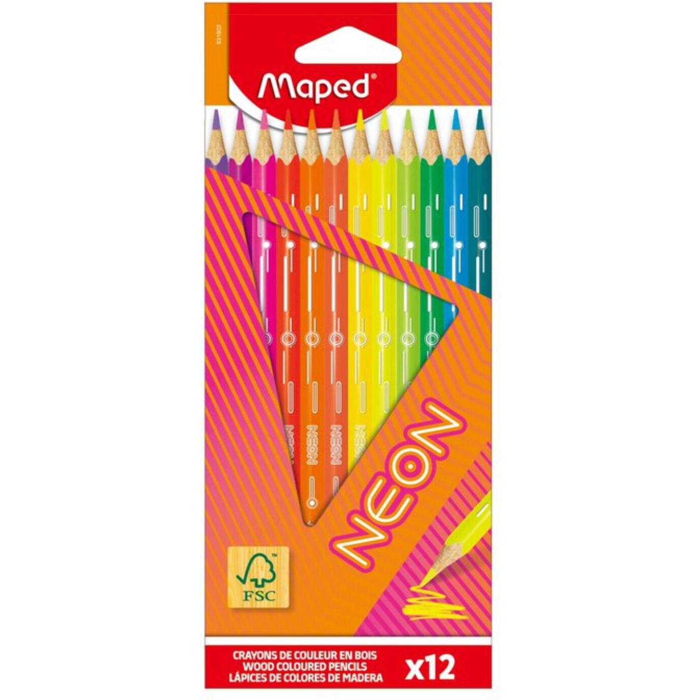 Maped, Pastelli, Neon Dreieck Buntstifte 12 Farben (12 X)