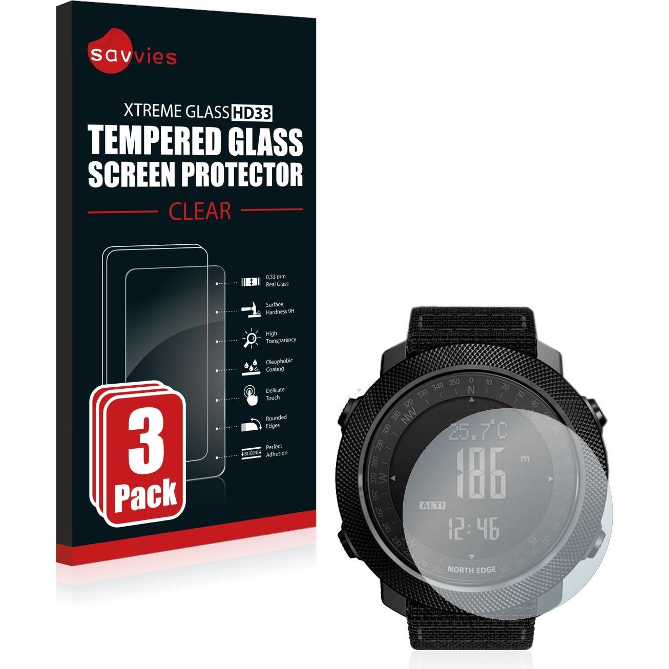 Savvies Panzerglas Hartglas Displayschutz, Smartwatch Schutzfolie, Transparent