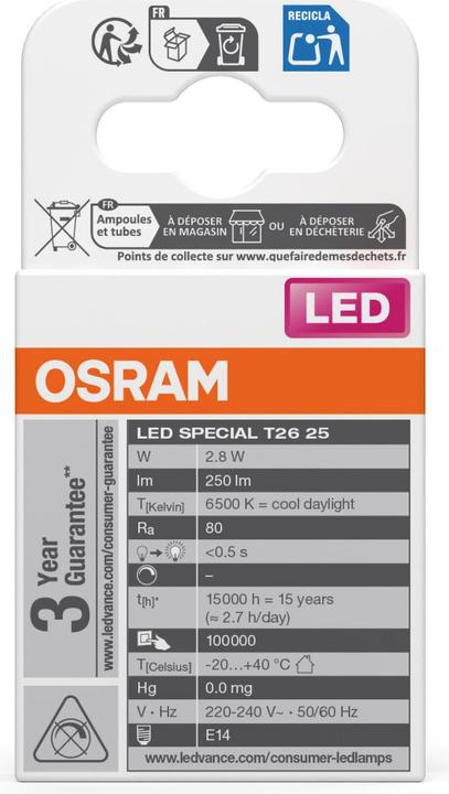 Productafbeelding Osram Ster Speciaal T26 (E14, 2.80 W, 250 lm, 1 x, F)