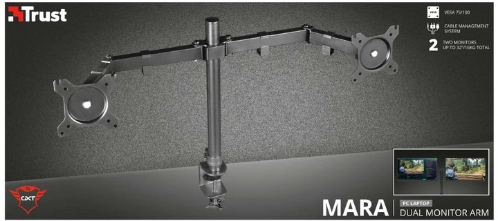 Produktbild Trust Tischhalterung GXT 1120 Mara Dual bis 16 kg – Grau (Tisch, 32")