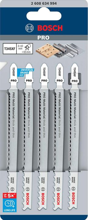 Produktbild Bosch Professional Zubehör PRO Multi Material thick and thin T345XF Stichsägeblatt, 132 mm, 5-tlg.