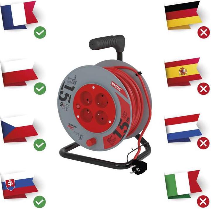 Actual product image Emos Extension Cable Reel with 4 Grounds 15m (P194151) (15 m, 1 mm²)