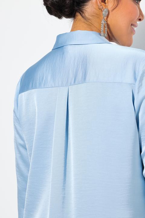 Produktbild Ulla Popken Satin-Hemdbluse, hinten länger, Hemdkragen, Langarm (54)
