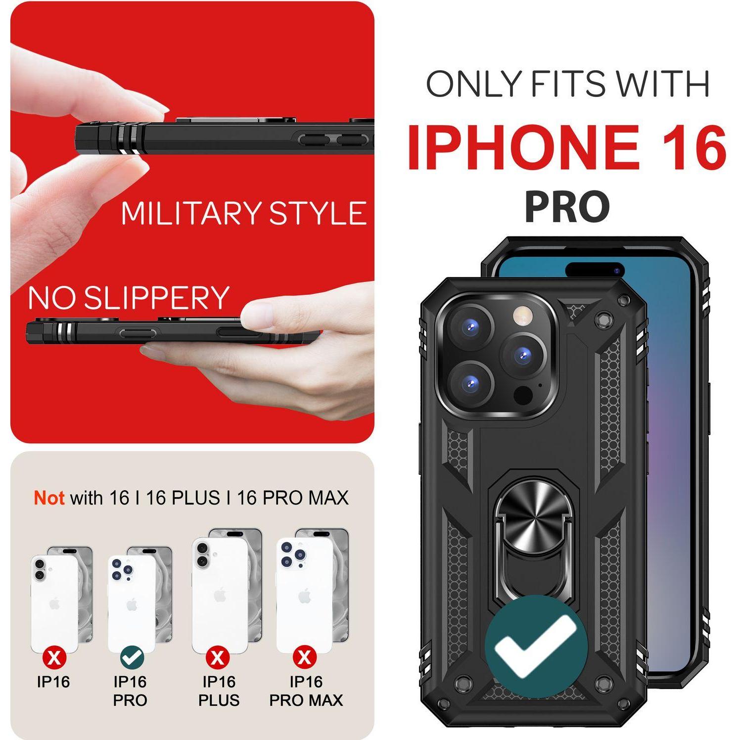 Thumbnail - Nalia Stossfeste Military-Style Ring Hülle (Apple iPhone 16 Pro), Smartphone Hülle, Schwarz