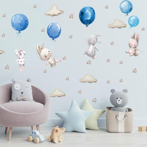 Image du produit Konjac Sponge ROOM Decor SIPO-WS63027 NAKLEJKI NA ŚCIANĘ KRÓLKI BALONY NIEBIESKIE