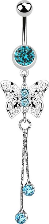 Produktbild Star Piercing Banane silber mit Anhänger Königsschmetterling Kristall aqua (Chirurgenstahl 316L, ohne Messing)