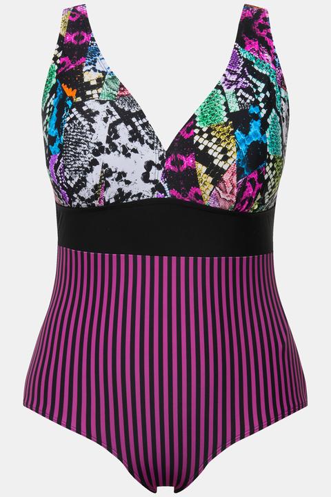 Produktbild Ulla Popken Badeanzug, Mustermix, Softcups, Powermesh-Vorderfutter (48)