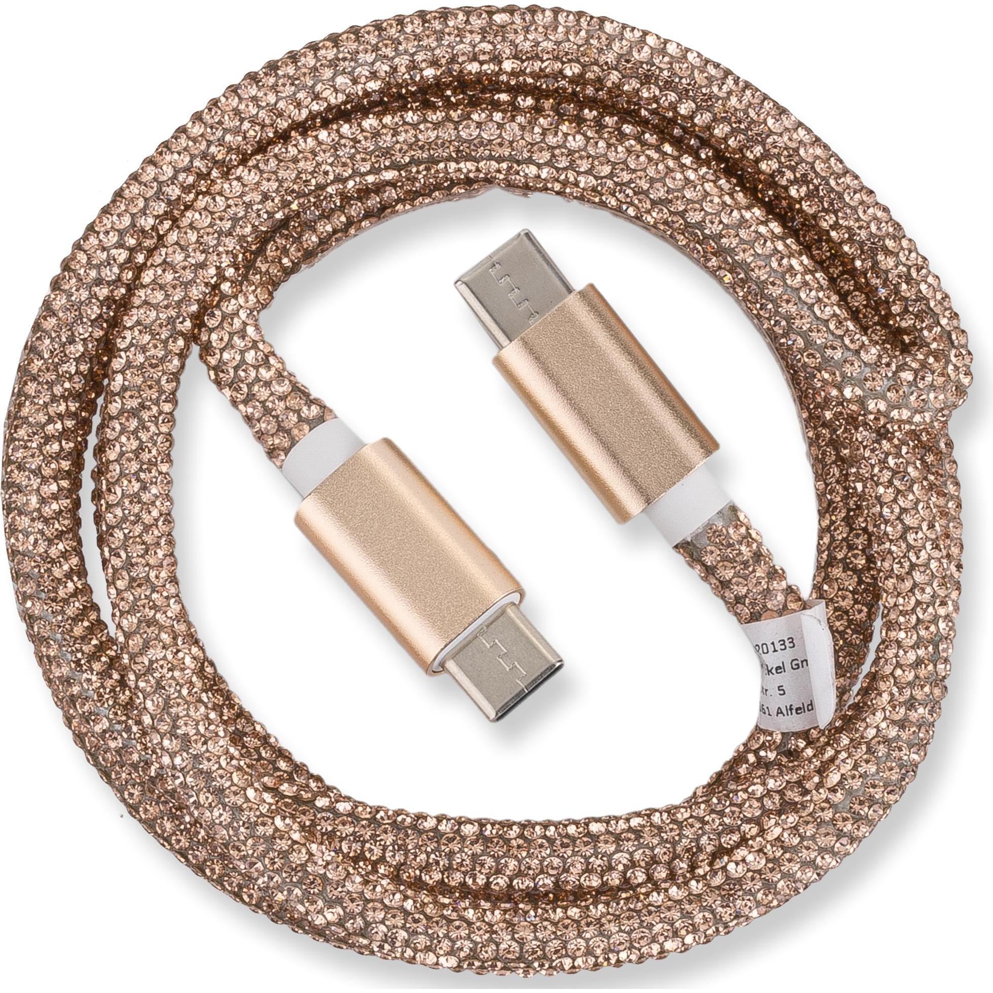 Thumbnail - Peter Jäckel OHLALA! Glamour 1m USB Data Cable Gold für Typ-C/ Typ-C mit Sync- und Ladefunktion (1 m), USB Kabel