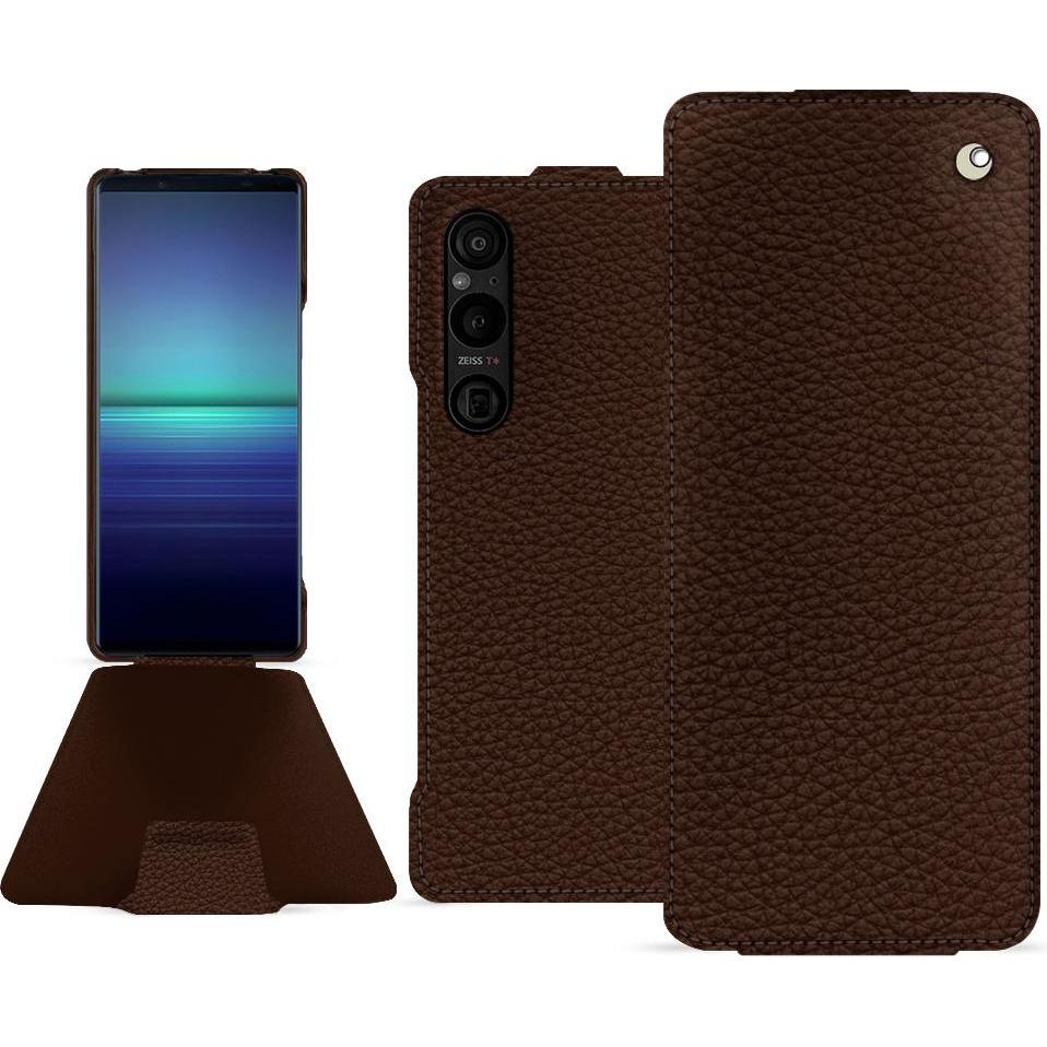 Noreve Lederschutzhülle vertikal (Sony Xperia 1 V), Smartphone Hülle, Braun