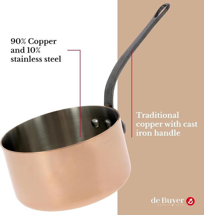 Image du produit de Buyer Inocuivre Casserole avec poignée en fonte (14 cm, Casserole, Acier inoxydable, Cuivre)