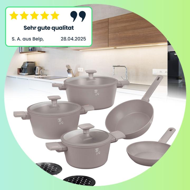 Produktbild BerlingerHaus Design Kochset inkl. Untersetzer, 10-teilig, taupe (Pfannenset + Topfset, Aluminium)