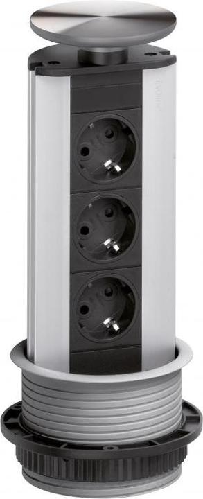 Schulte Electrical socket outlet element EVOLINE PORT 3f socket outlet, stainless steel, 2.5m