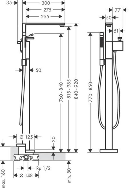 Immagine prodotto Axor miscelatore monocomando per vasca da bagno a pavimento Edge a mano, taglio diamantato