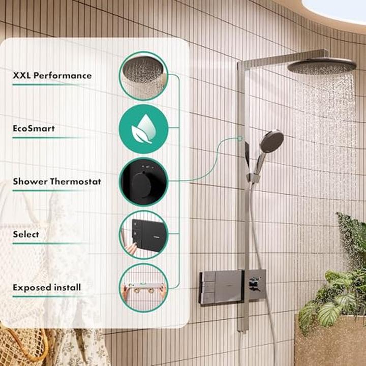 Actual product image hansgrohe Raindance Alive S EcoSmart Thermostatic Shower System with Rain and PowderRain Jets