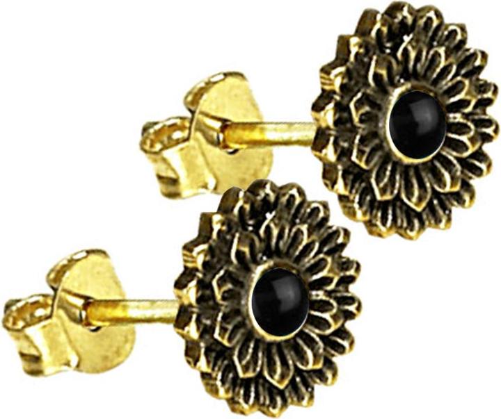 Image du produit Star Piercing Ohrstecker vergoldet Lotus Blume Onyx Stein (Laiton, Minéral)